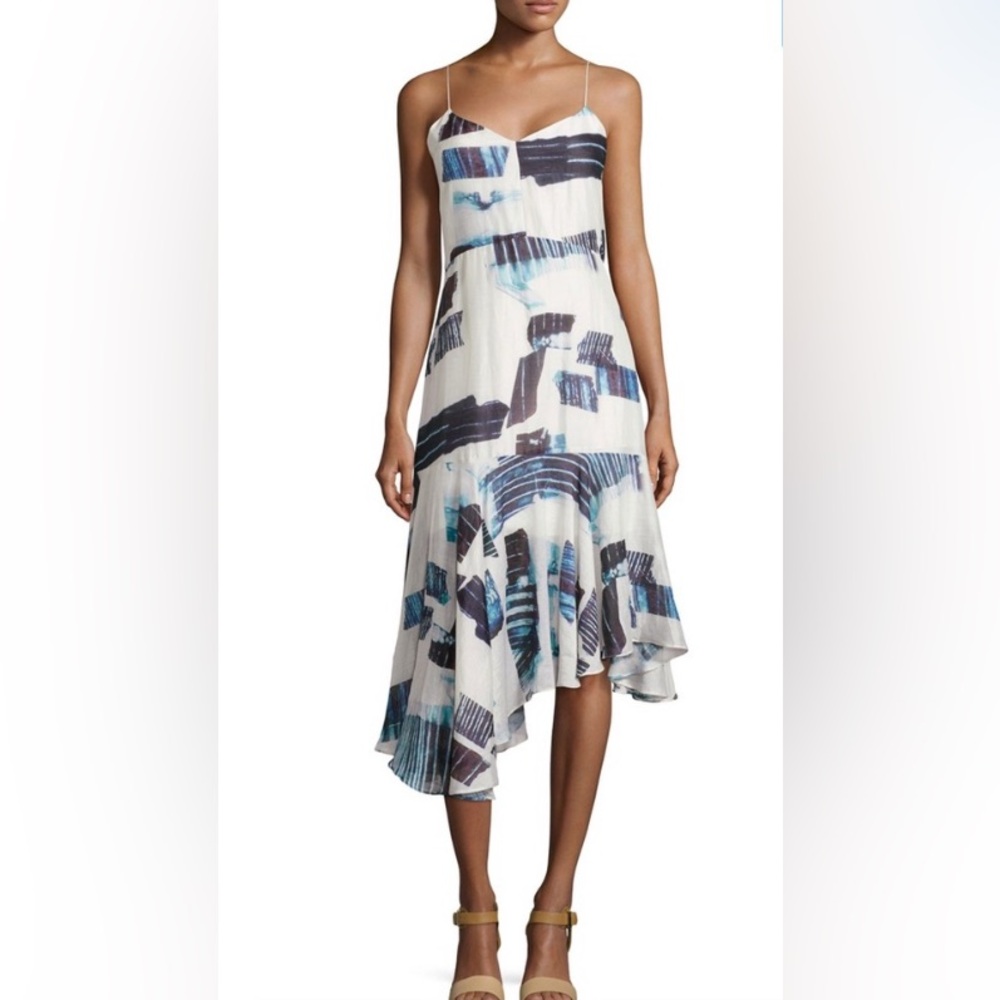 NWT TIBI Oki Silk Blend Asymmetrical Dres
Size 10 Hi-low White Blue. $525